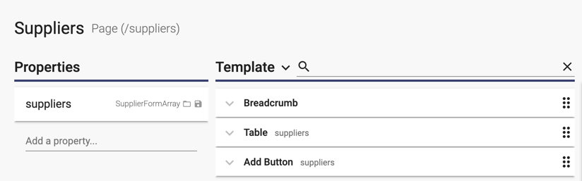 Suppliers definition page with breadcrumb