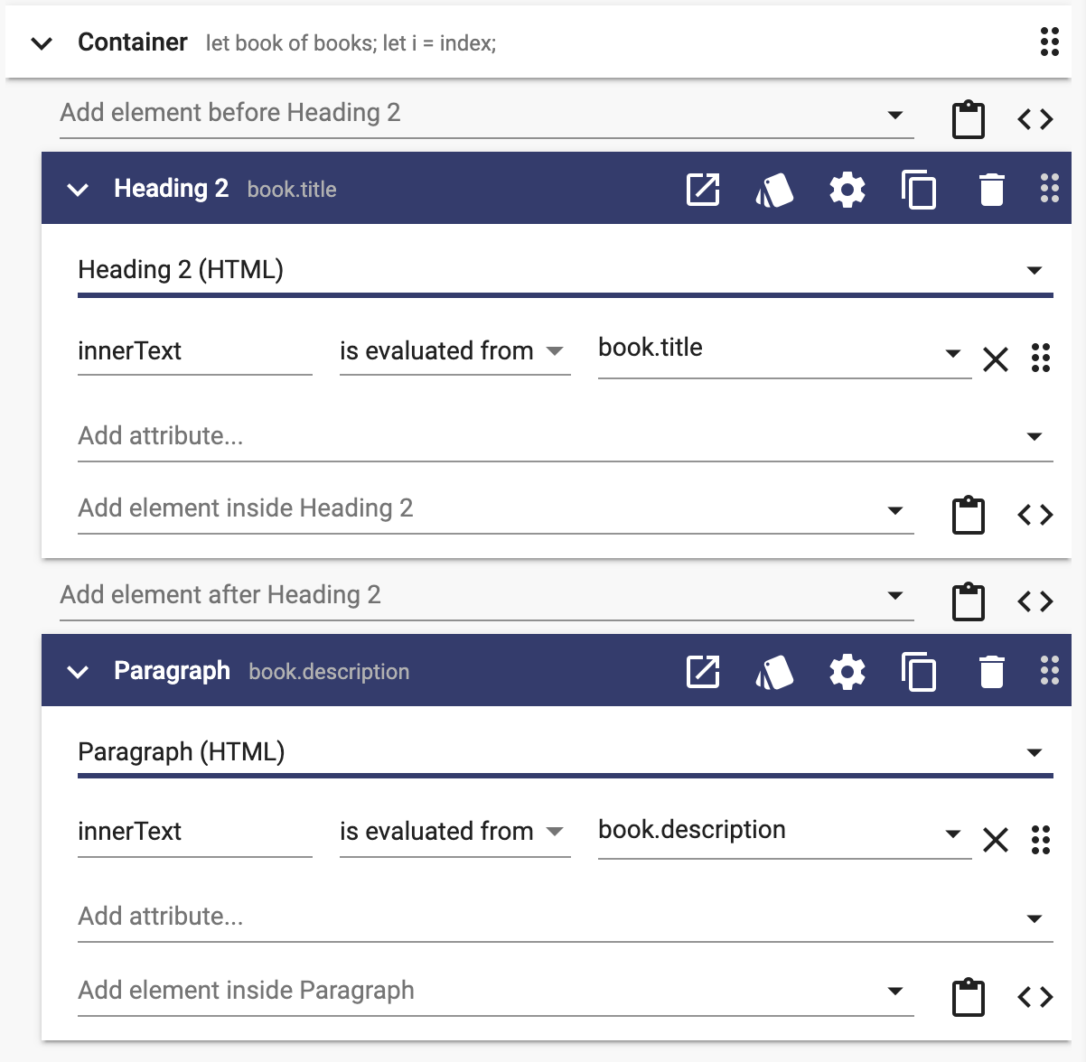 Add elements inside a repeating container