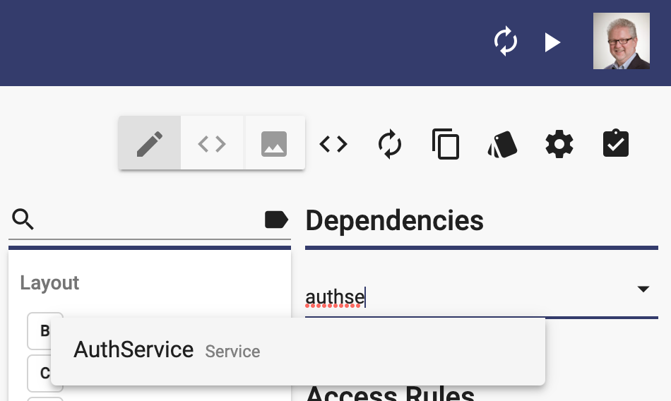 Add a user interface dependency for the AuthService