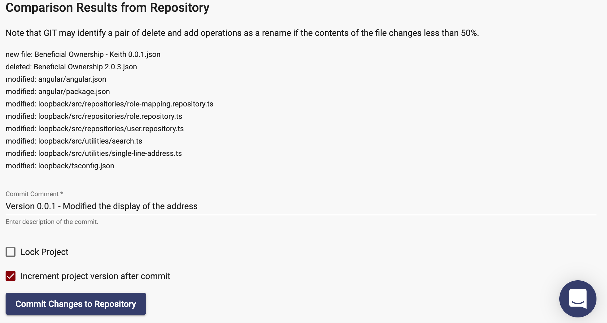 Repository comparison results