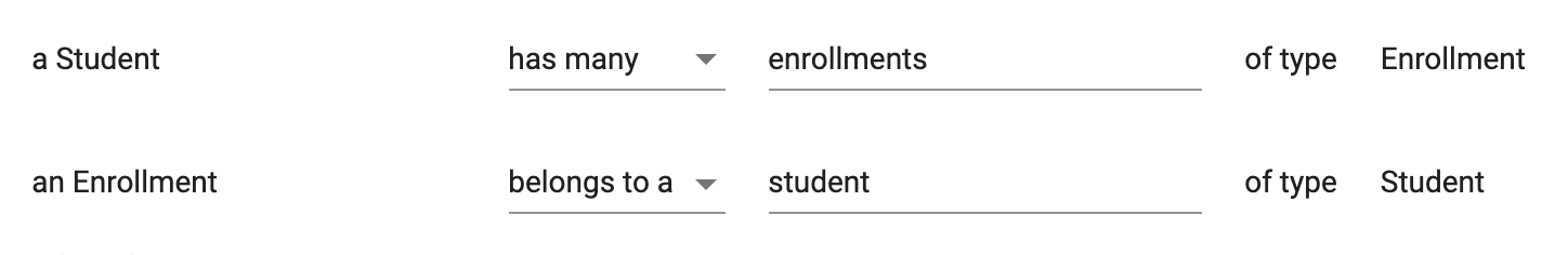 Student has many enrollments relationships