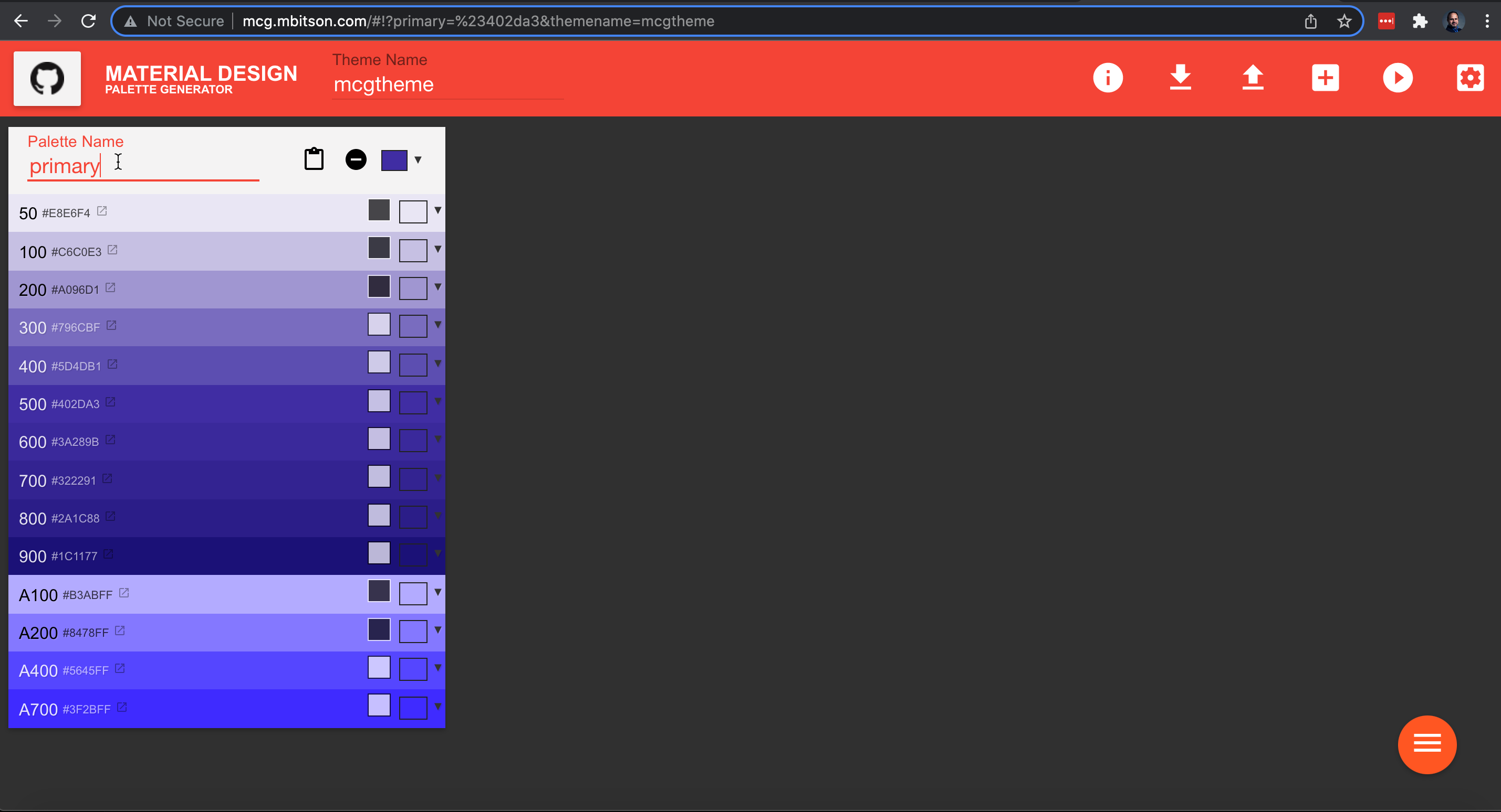 Material design palette generator