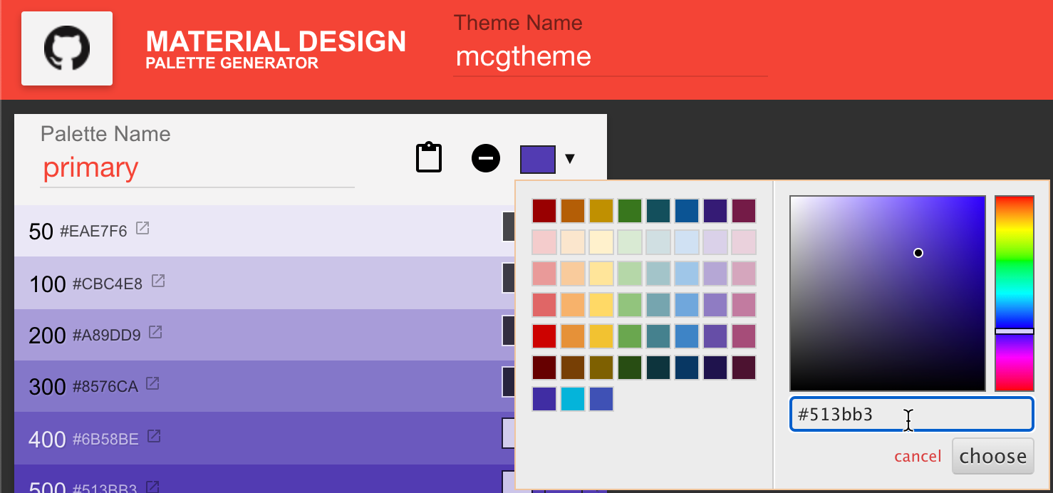 Material design color selector