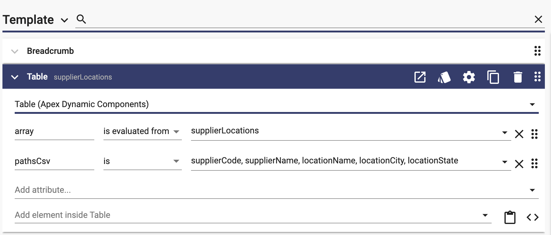 Table component using view