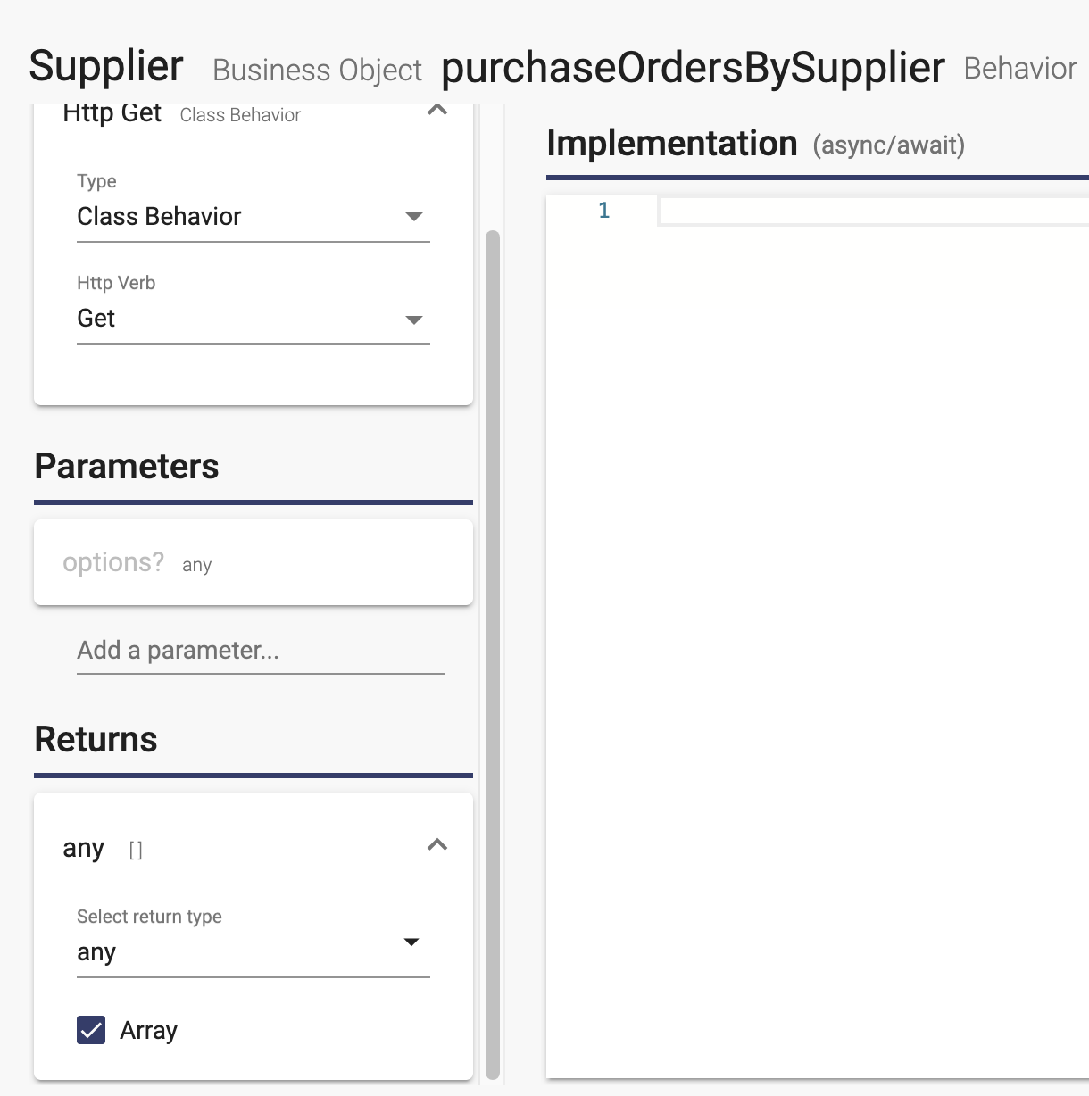 Behavior definition page for the supplier