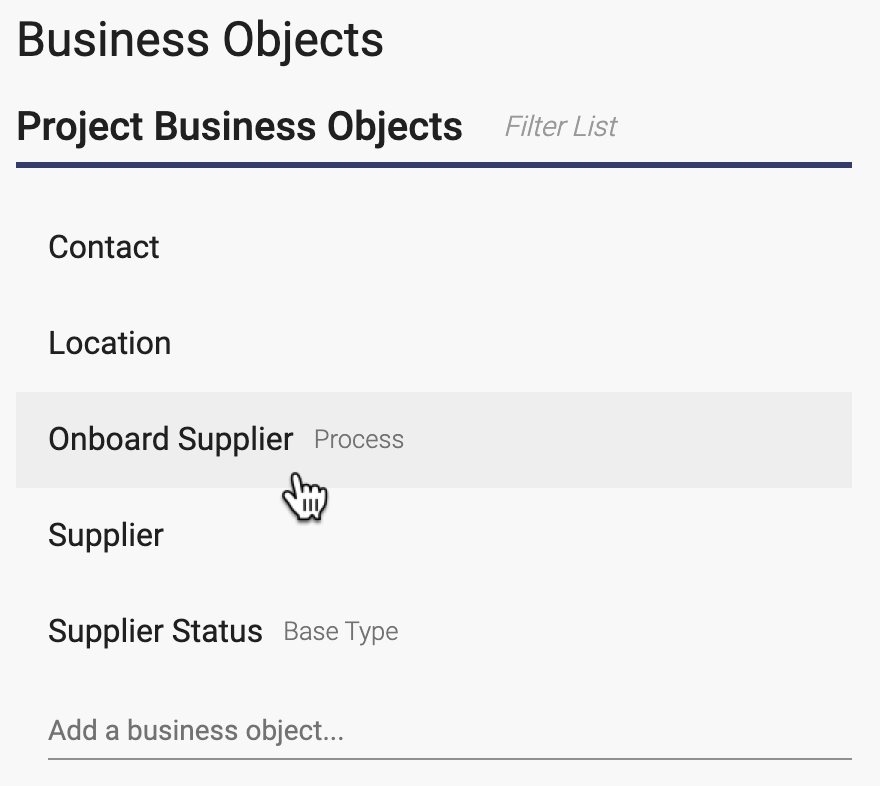 Select Onboard Supplier business object