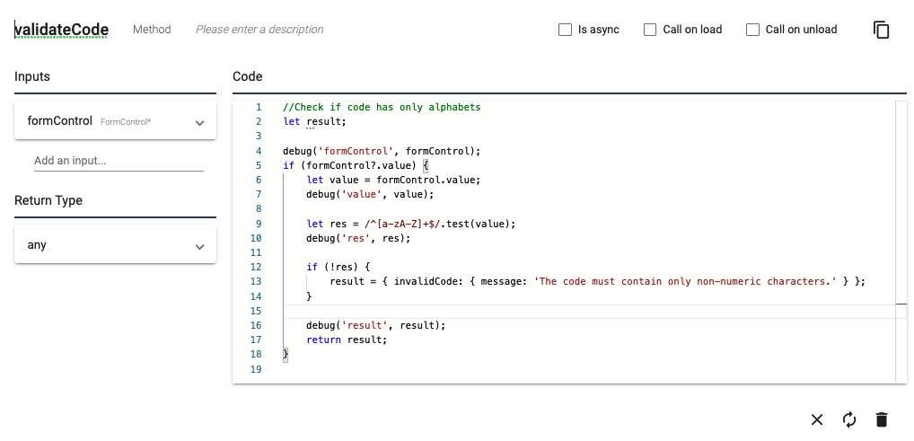 Validate Code method