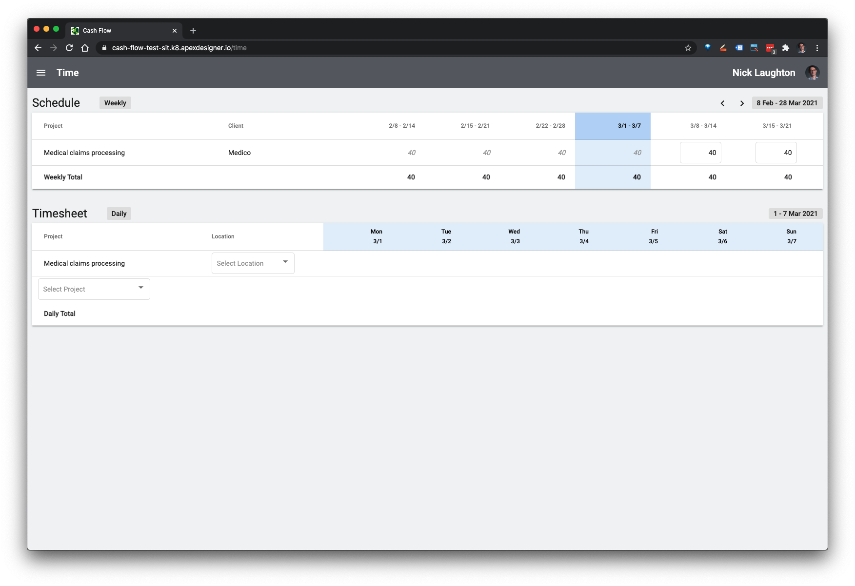 Apex Cash showing schedule view